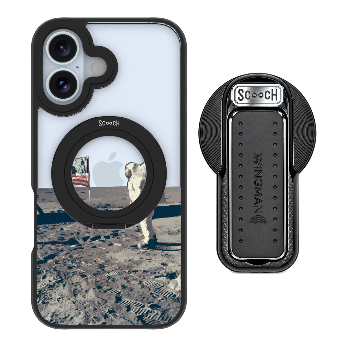 Scooch MagCase Lunar Landing for iPhone 16 — MagSafe Wingback Bundle - Black