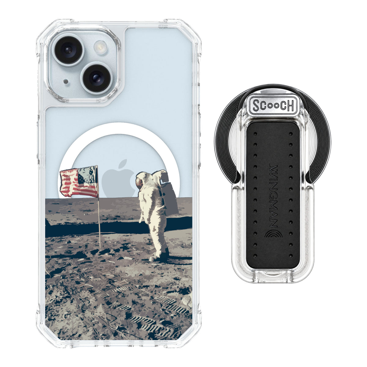 Scooch MagCase Lunar Landing for iPhone 15 — MagSafe Wingback Bundle - Clear