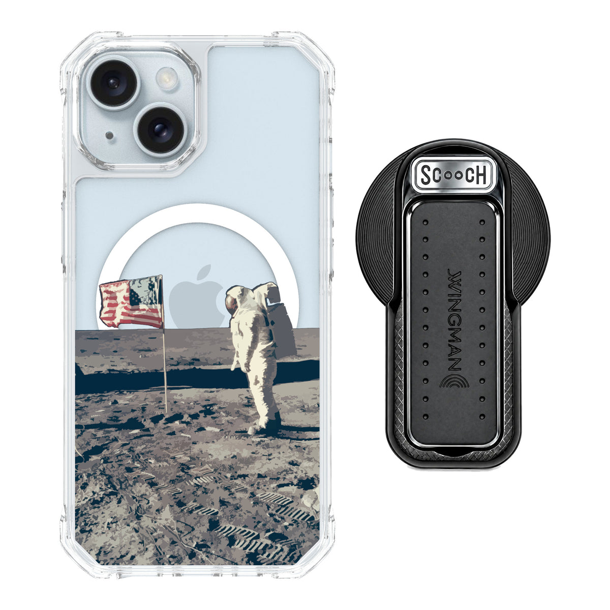 Scooch MagCase Lunar Landing for iPhone 15 — MagSafe Wingback Bundle - Black