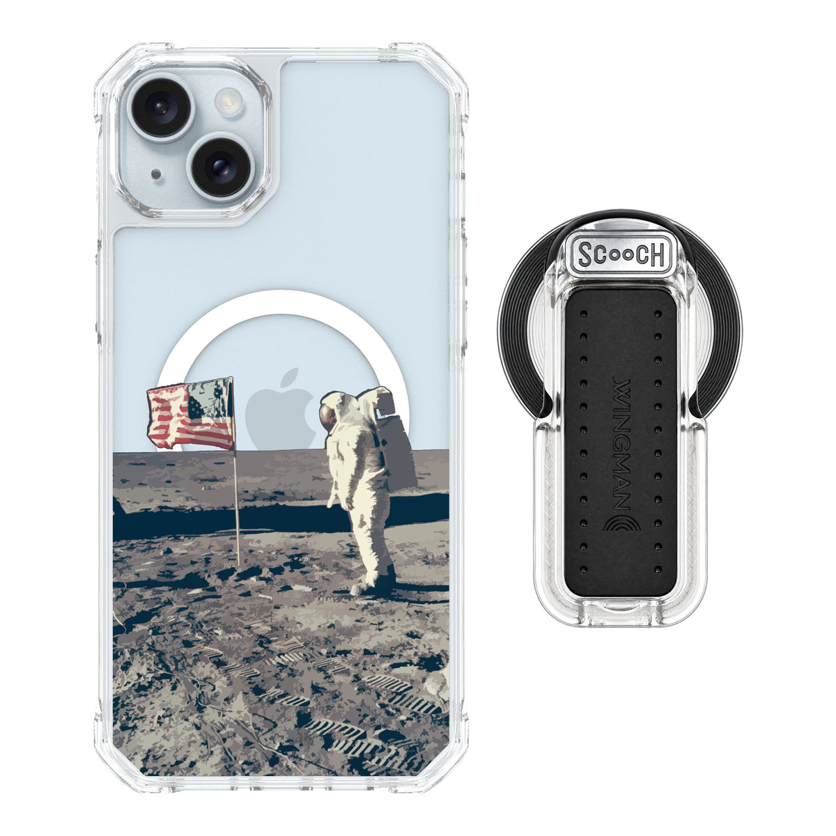 Scooch MagCase Lunar Landing for iPhone 14 Plus — MagSafe Wingback Bundle - Clear