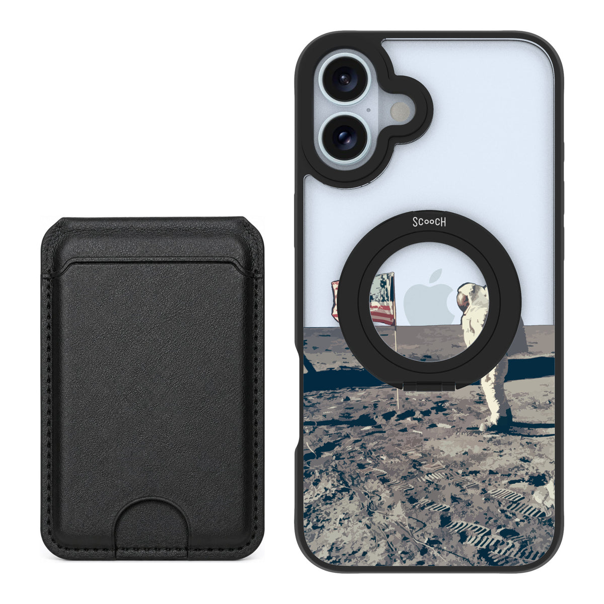 Scooch MagCase Lunar Landing for iPhone 16 Plus — Black MagWallet Bundle