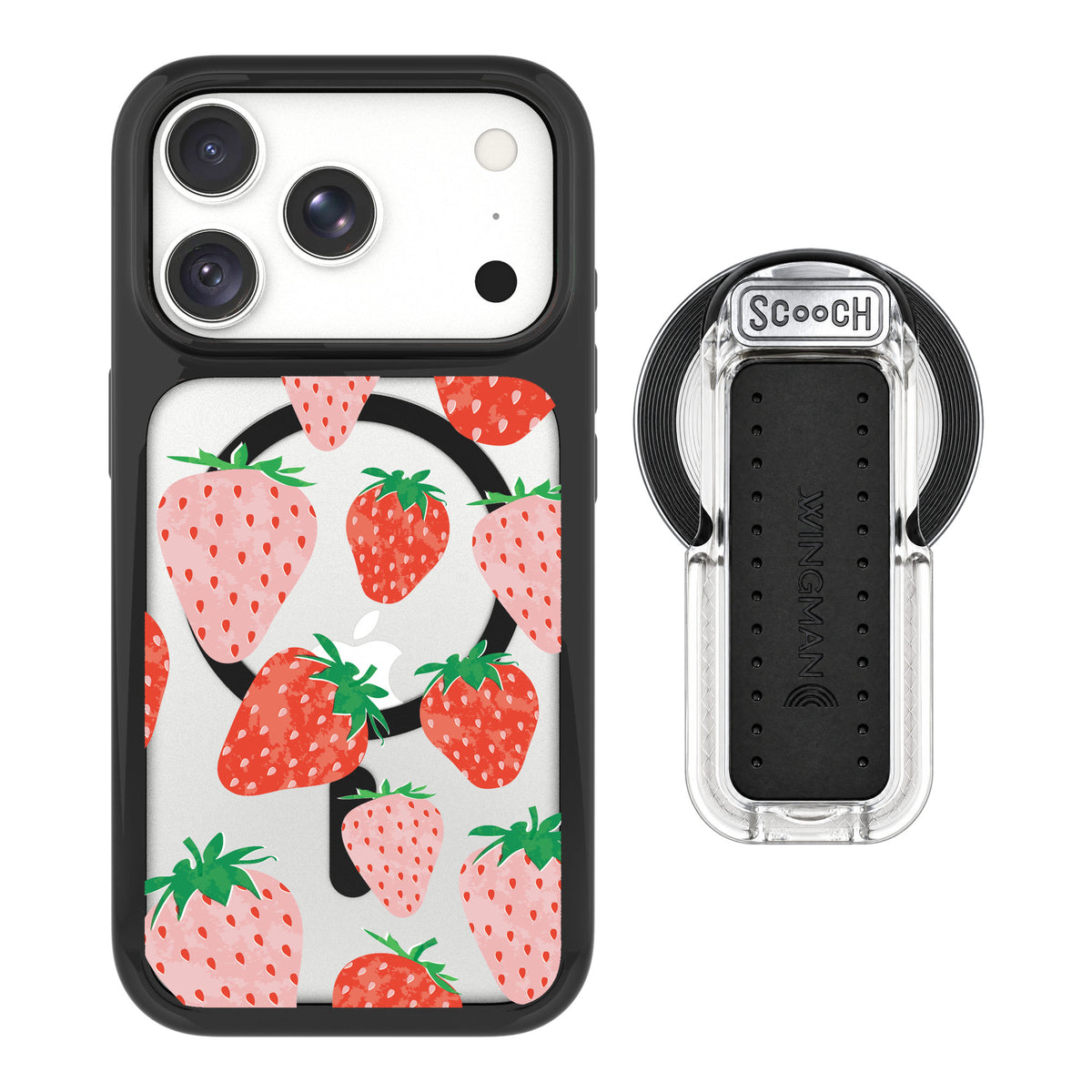 Scooch MagCase Strawberry Fields for iPhone 18 Pro Max — MagSafe Wingback Bundle - Clear