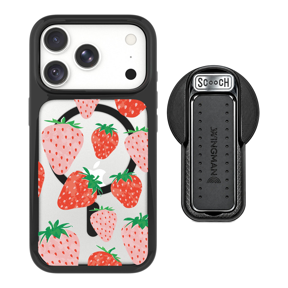 Scooch MagCase Strawberry Fields for iPhone 18 Pro Max — MagSafe Wingback Bundle - Black