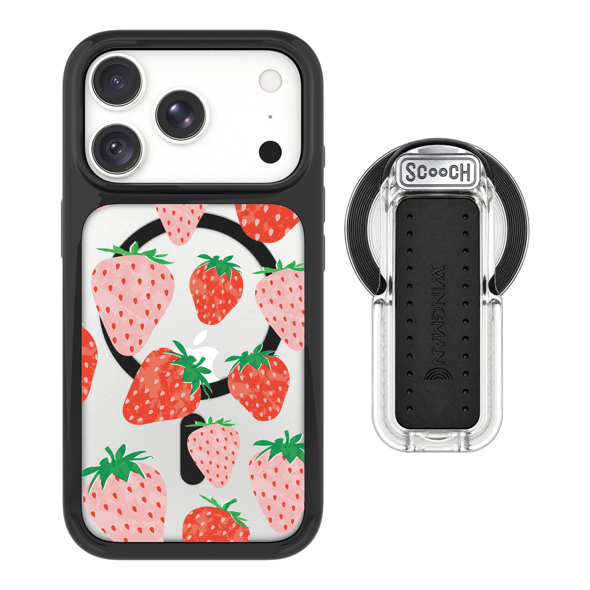 Scooch MagCase Strawberry Fields for iPhone 18 Pro — MagSafe Wingback Bundle - Clear