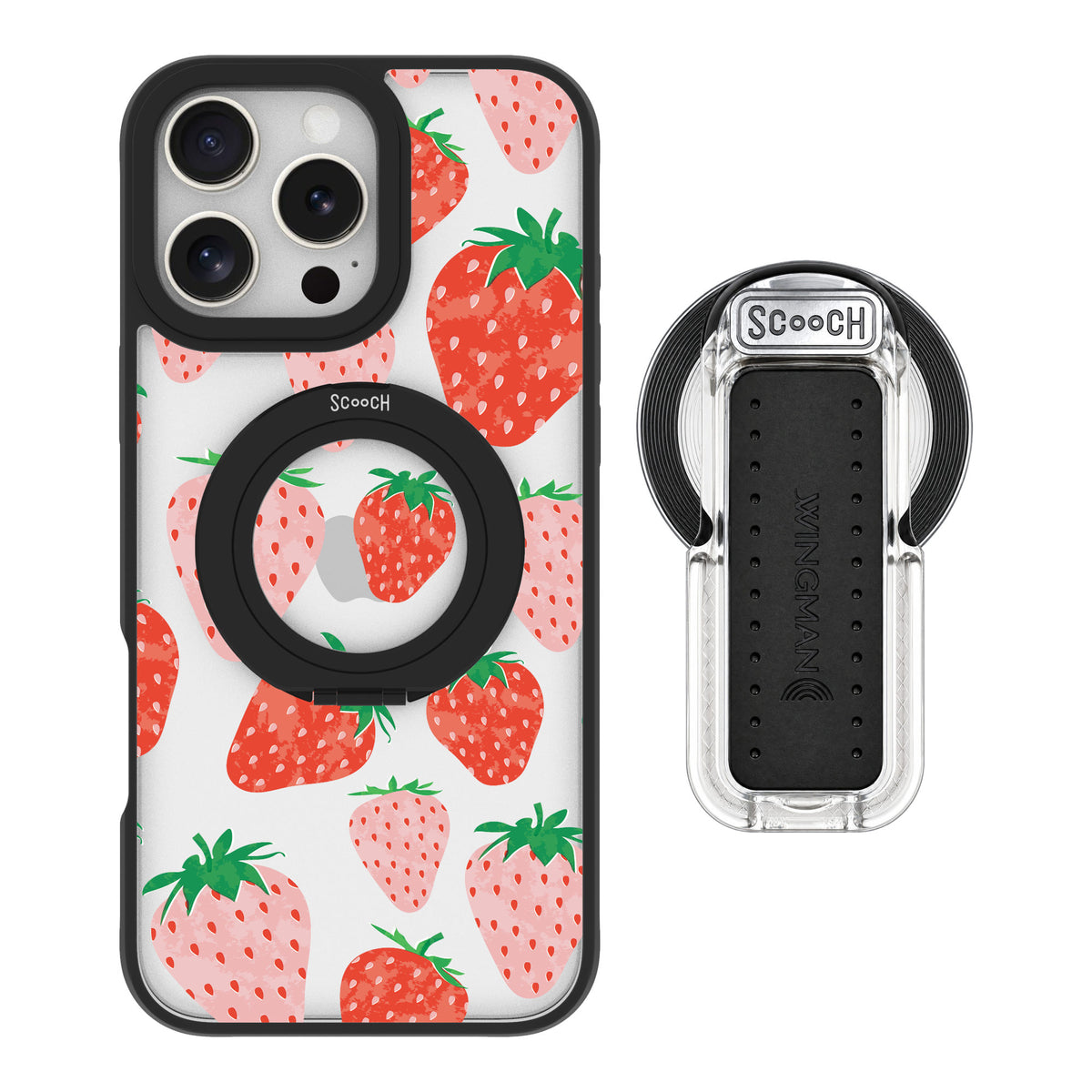 Scooch MagCase Strawberry Fields for iPhone 16 Pro Max — MagSafe Wingback Bundle - Clear