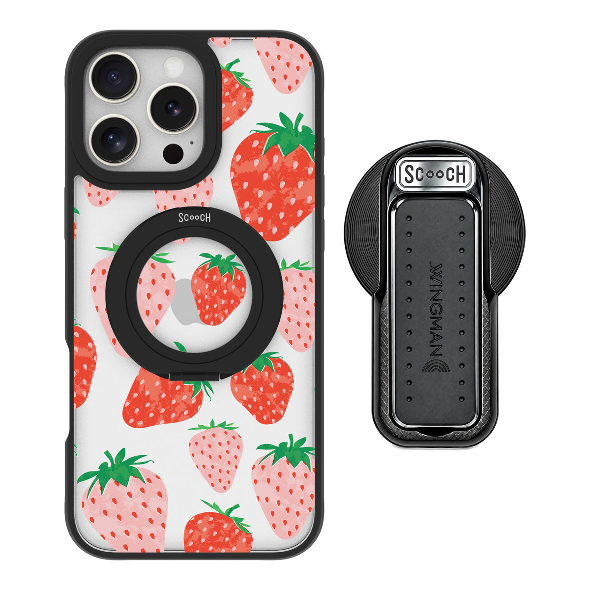 Scooch MagCase Strawberry Fields for iPhone 16 Pro Max — MagSafe Wingback Bundle - Black