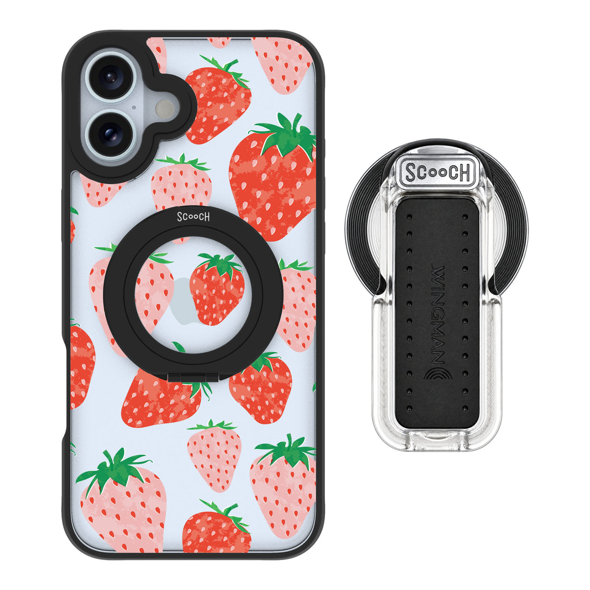 Scooch MagCase Strawberry Fields for iPhone 16 Plus — MagSafe Wingback Bundle - Clear