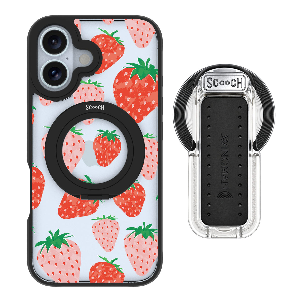 Scooch MagCase Strawberry Fields for iPhone 16 — MagSafe Wingback Bundle - Clear