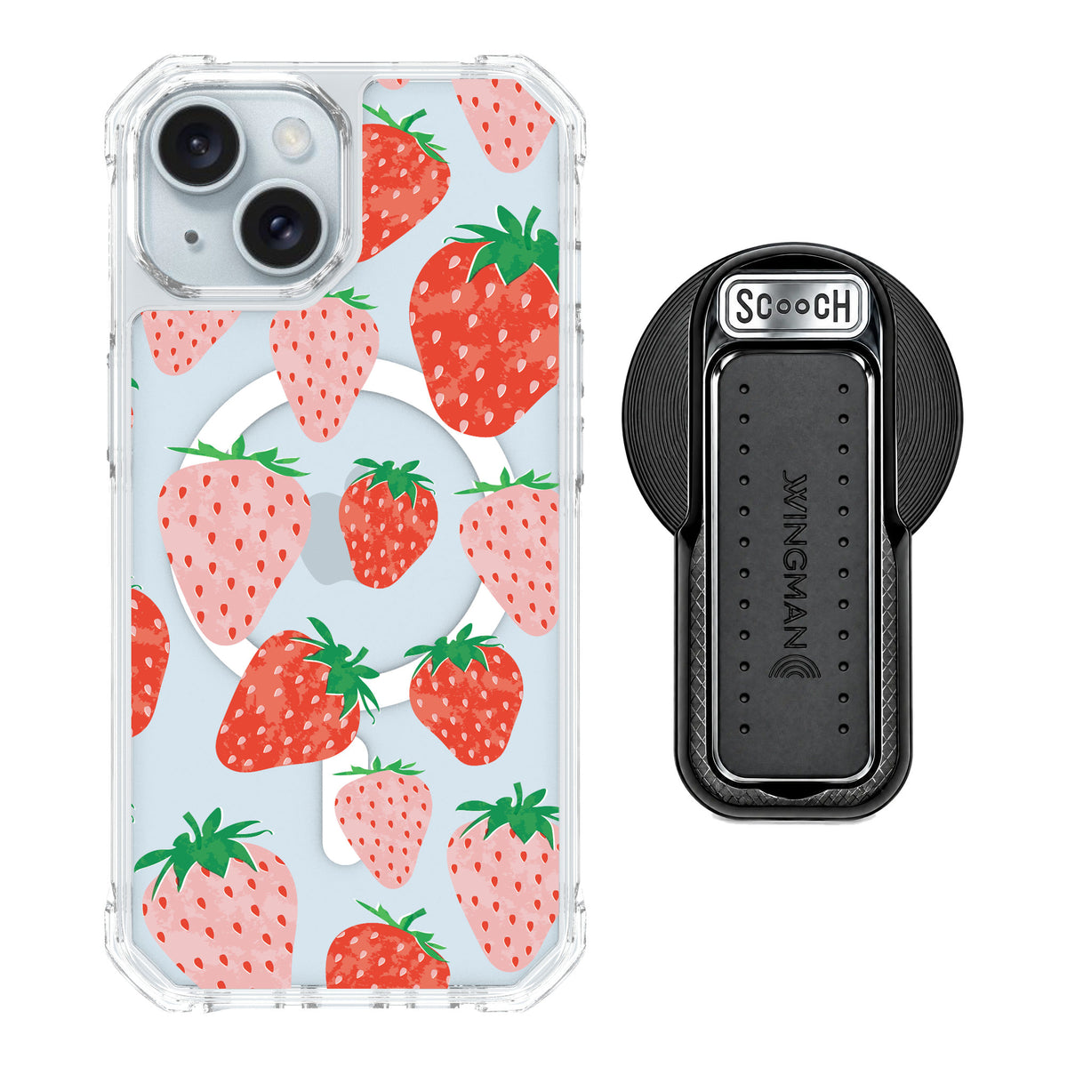 Scooch MagCase Strawberry Fields for iPhone 15 — MagSafe Wingback Bundle - Black