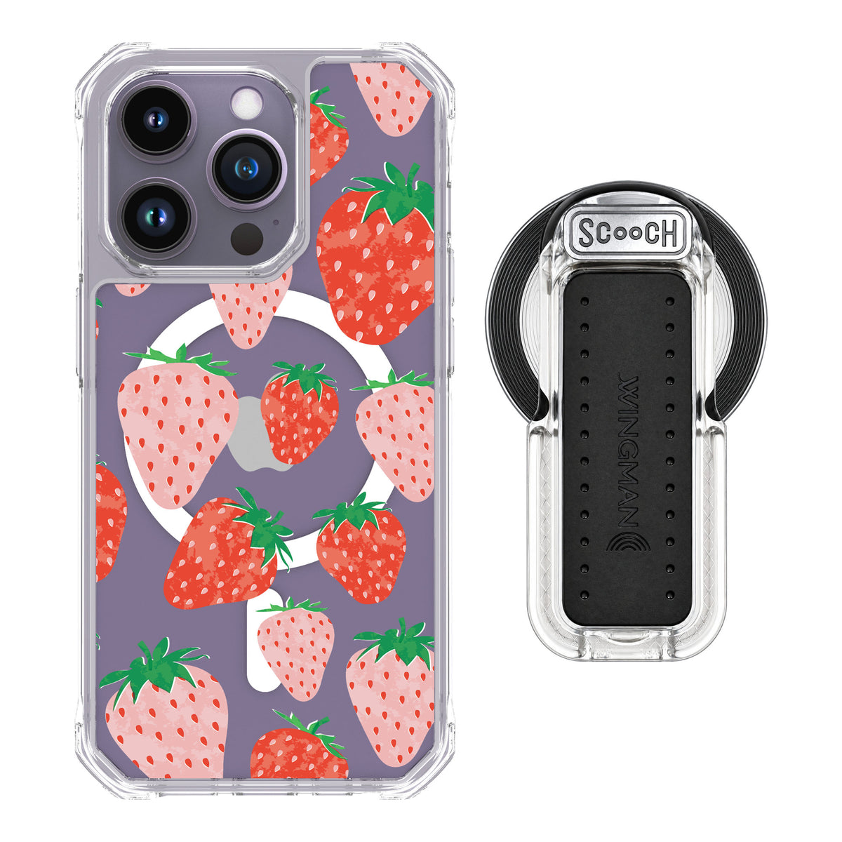Scooch MagCase Strawberry Fields for iPhone 14 Pro — MagSafe Wingback Bundle - Clear