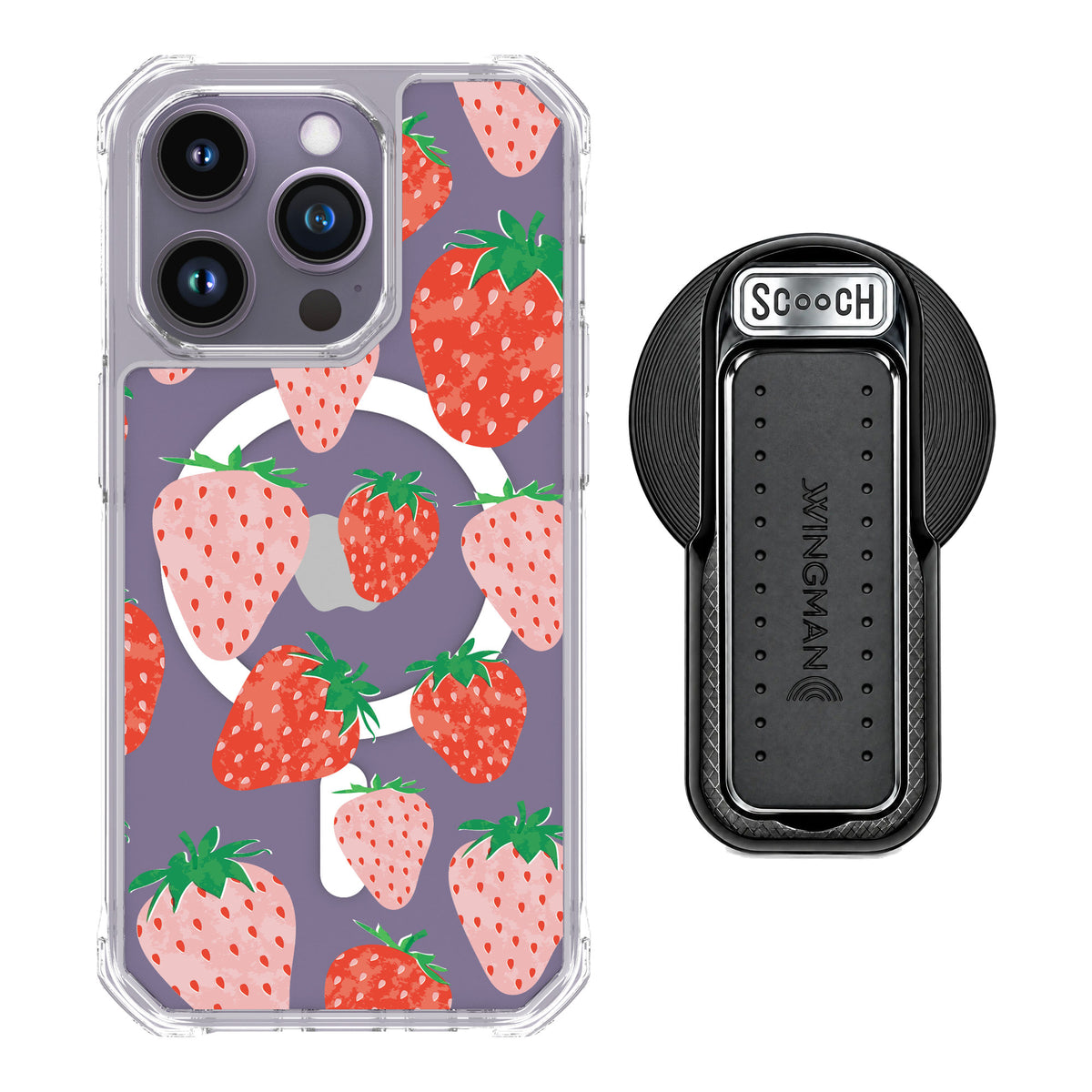Scooch MagCase Strawberry Fields for iPhone 14 Pro — MagSafe Wingback Bundle - Black