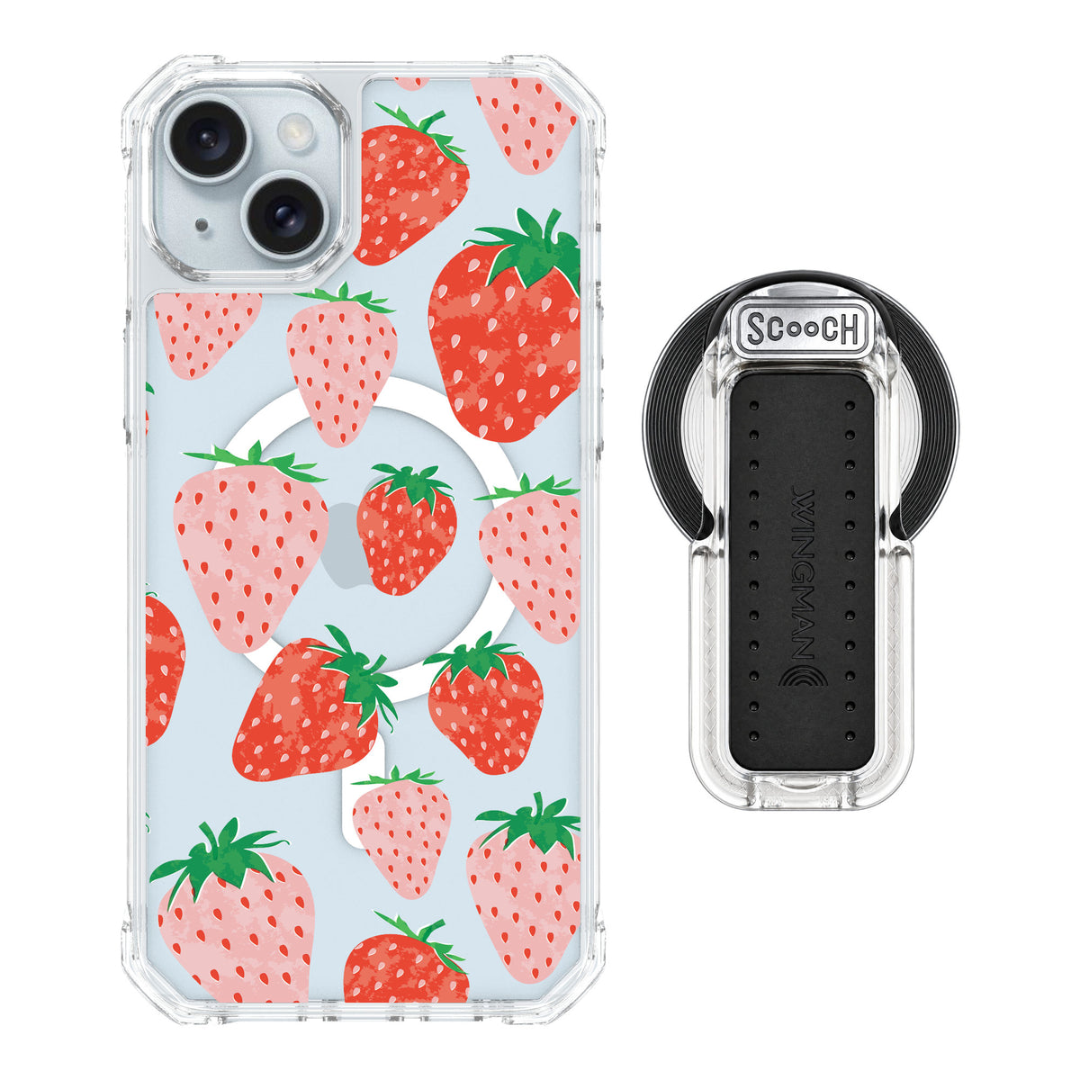 Scooch MagCase Strawberry Fields for iPhone 14 Plus — MagSafe Wingback Bundle - Clear