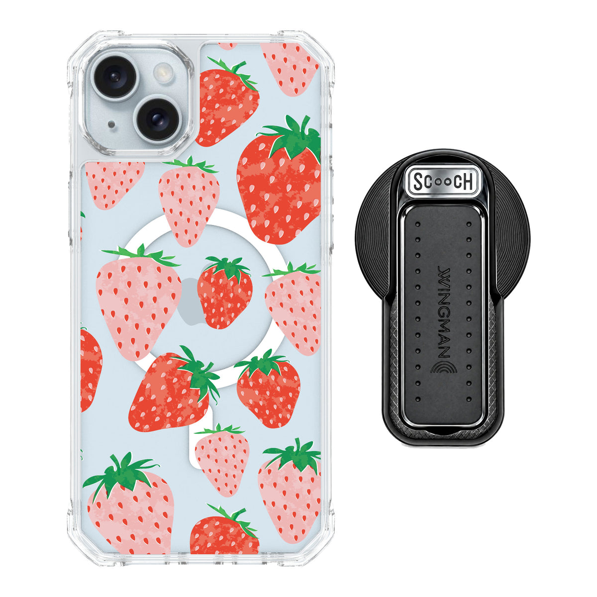 Scooch MagCase Strawberry Fields for iPhone 14 Plus — MagSafe Wingback Bundle - Black