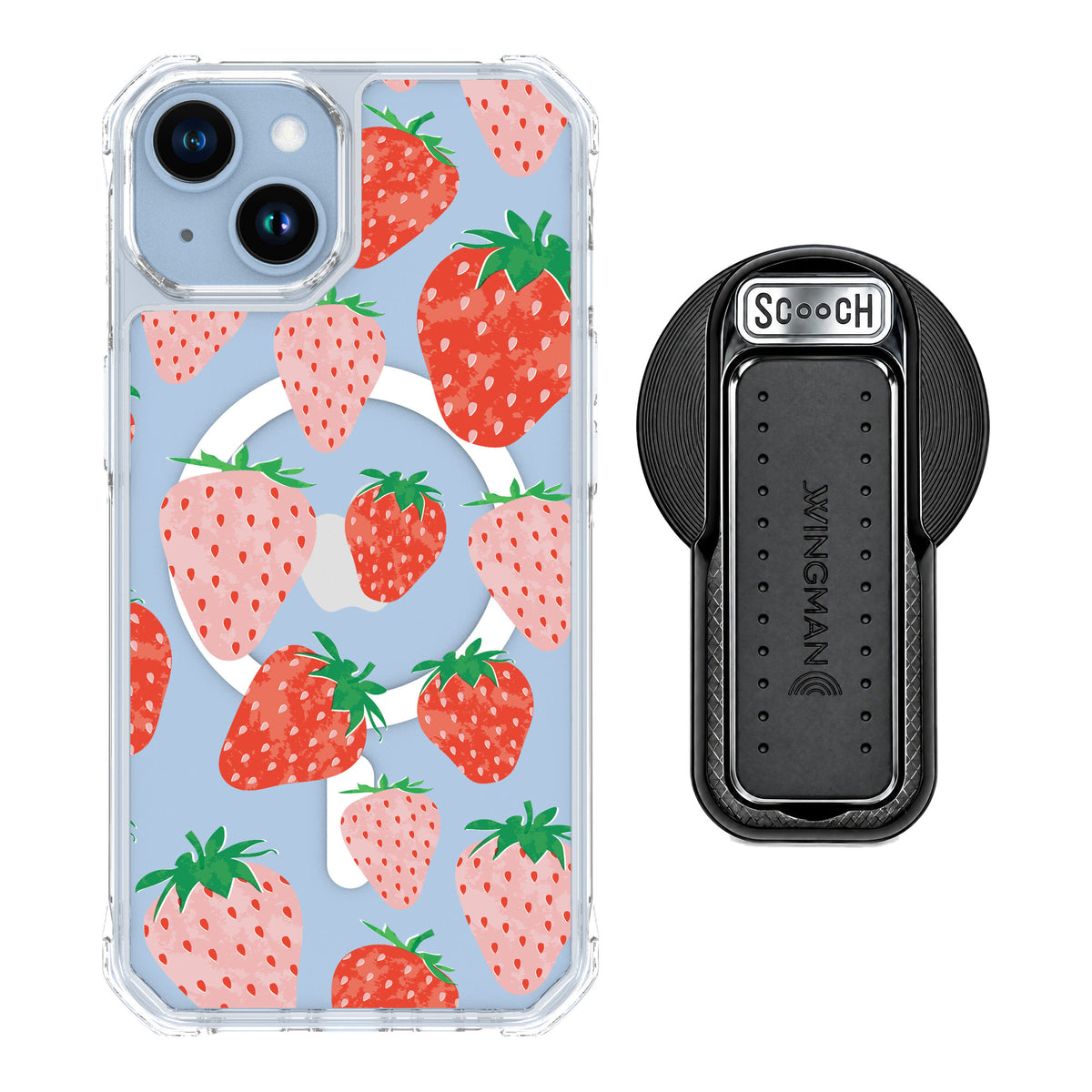 Scooch MagCase Strawberry Fields for iPhone 14 — MagSafe Wingback Bundle - Black