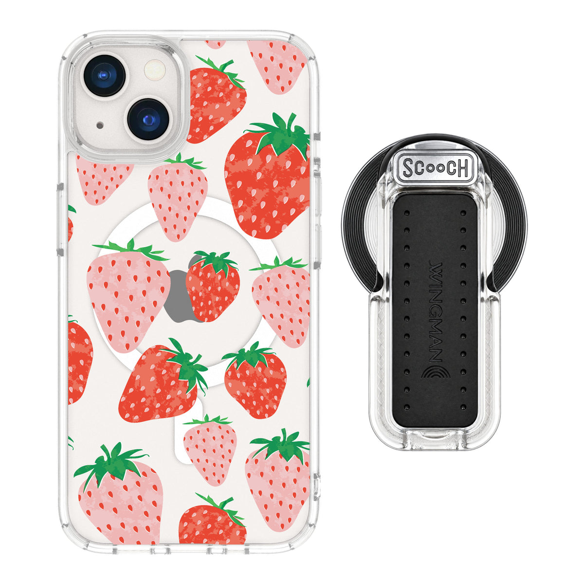 Scooch MagCase Strawberry Fields for iPhone 13 — MagSafe Wingback Bundle - Clear