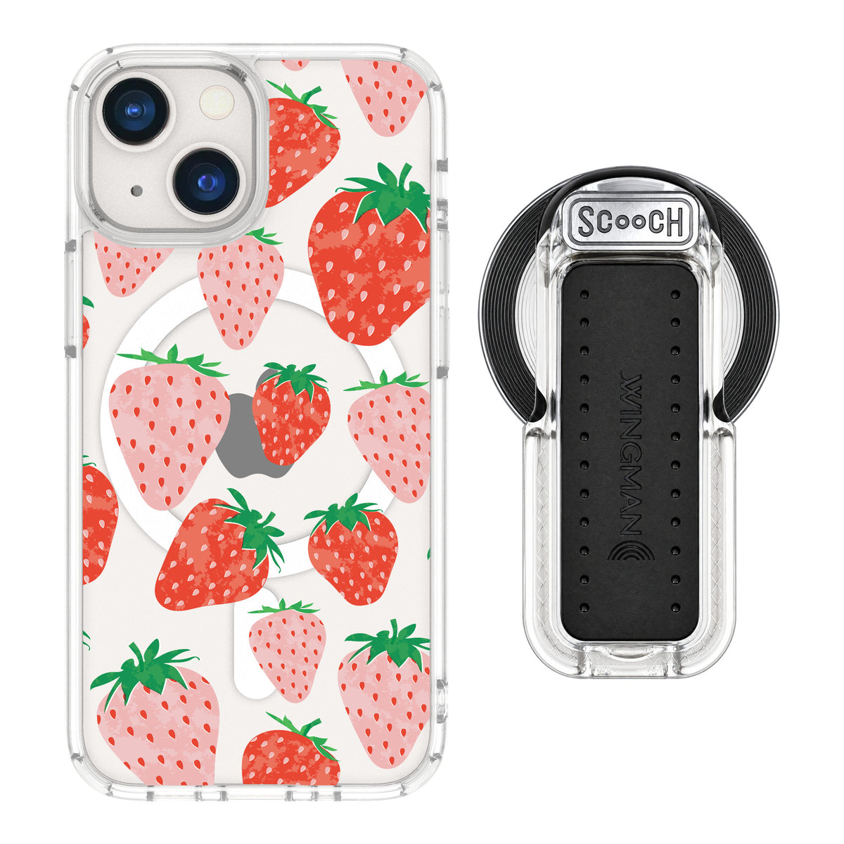 Scooch MagCase Strawberry Fields for iPhone 13 mini — MagSafe Wingback Bundle - Clear