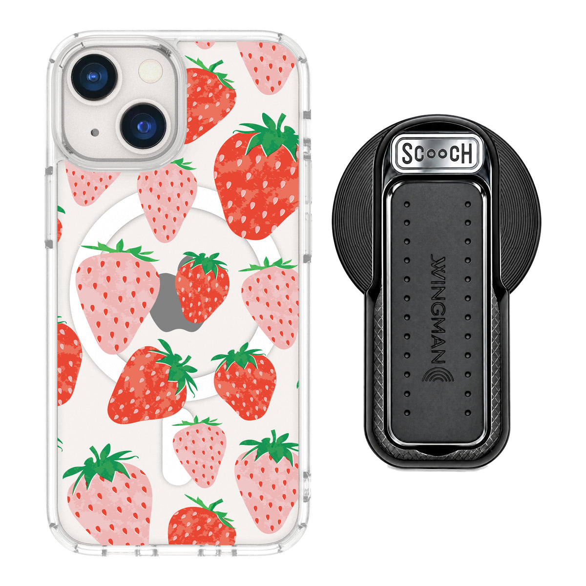 Scooch MagCase Strawberry Fields for iPhone 13 mini — MagSafe Wingback Bundle - Black