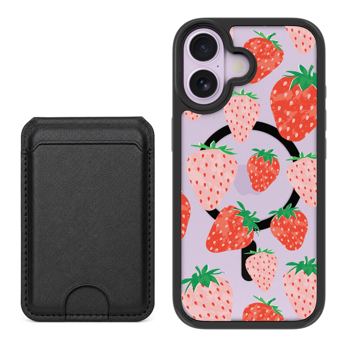 Scooch MagCase Strawberry Fields for iPhone 17 — Black MagWallet Bundle