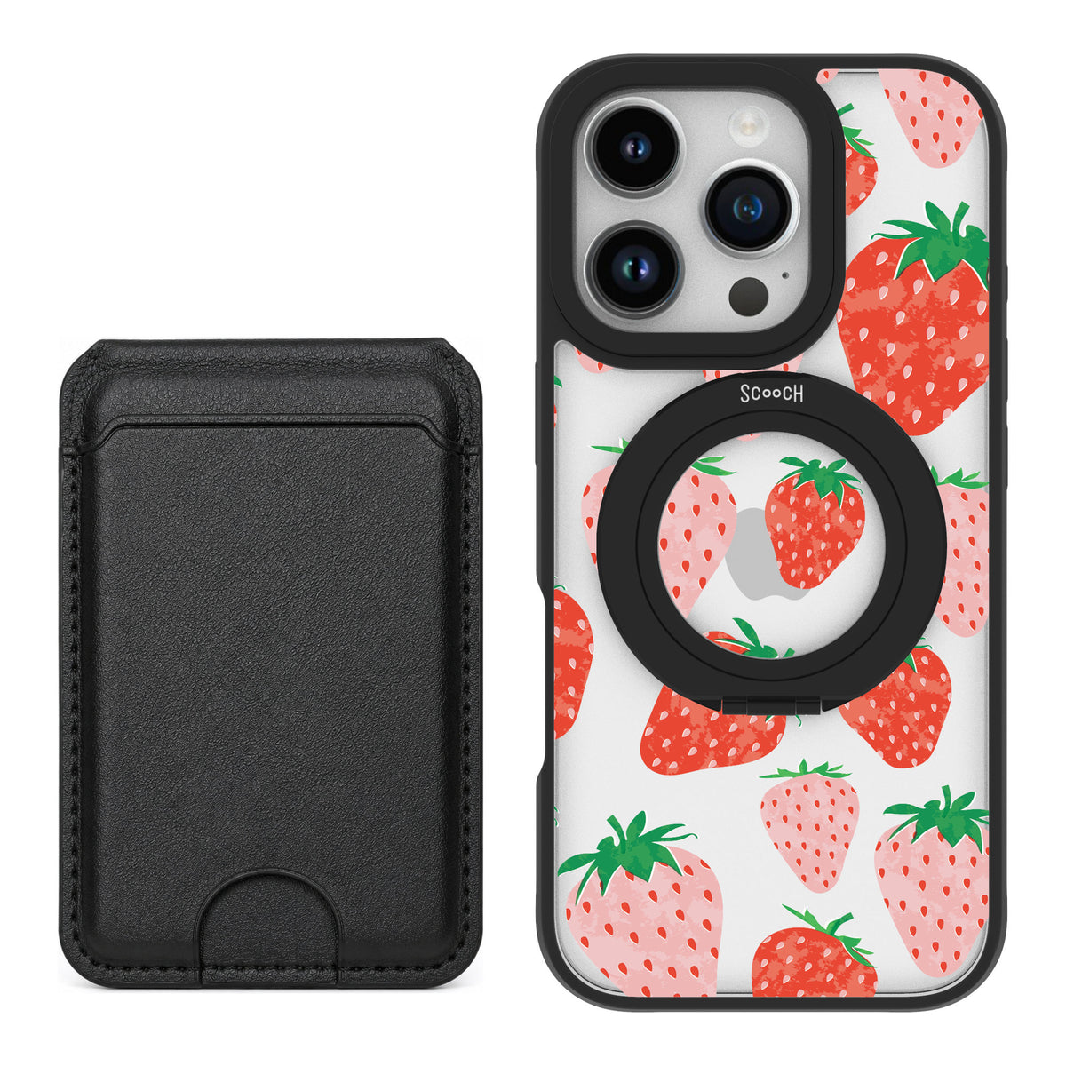 Scooch MagCase Strawberry Fields for iPhone 16 Pro — Black MagWallet Bundle