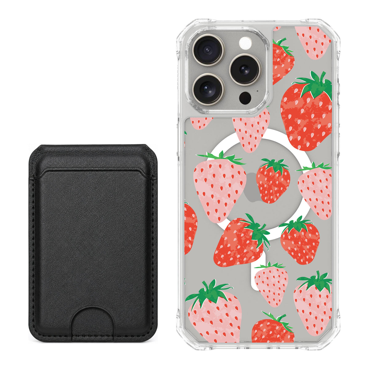 Scooch MagCase Strawberry Fields for iPhone 15 Pro Max — Black MagWallet Bundle