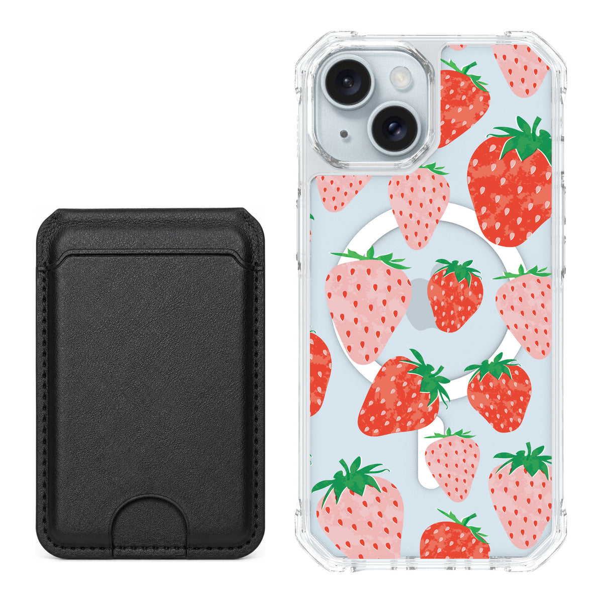 Scooch MagCase Strawberry Fields for iPhone 15 — Black MagWallet Bundle