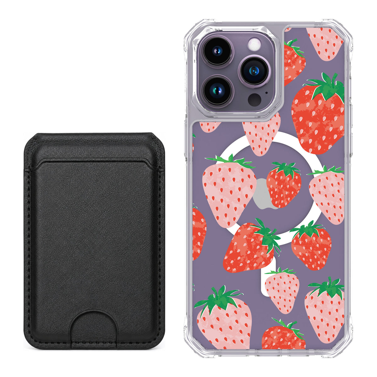 Scooch MagCase Strawberry Fields for iPhone 14 Pro Max — Black MagWallet Bundle