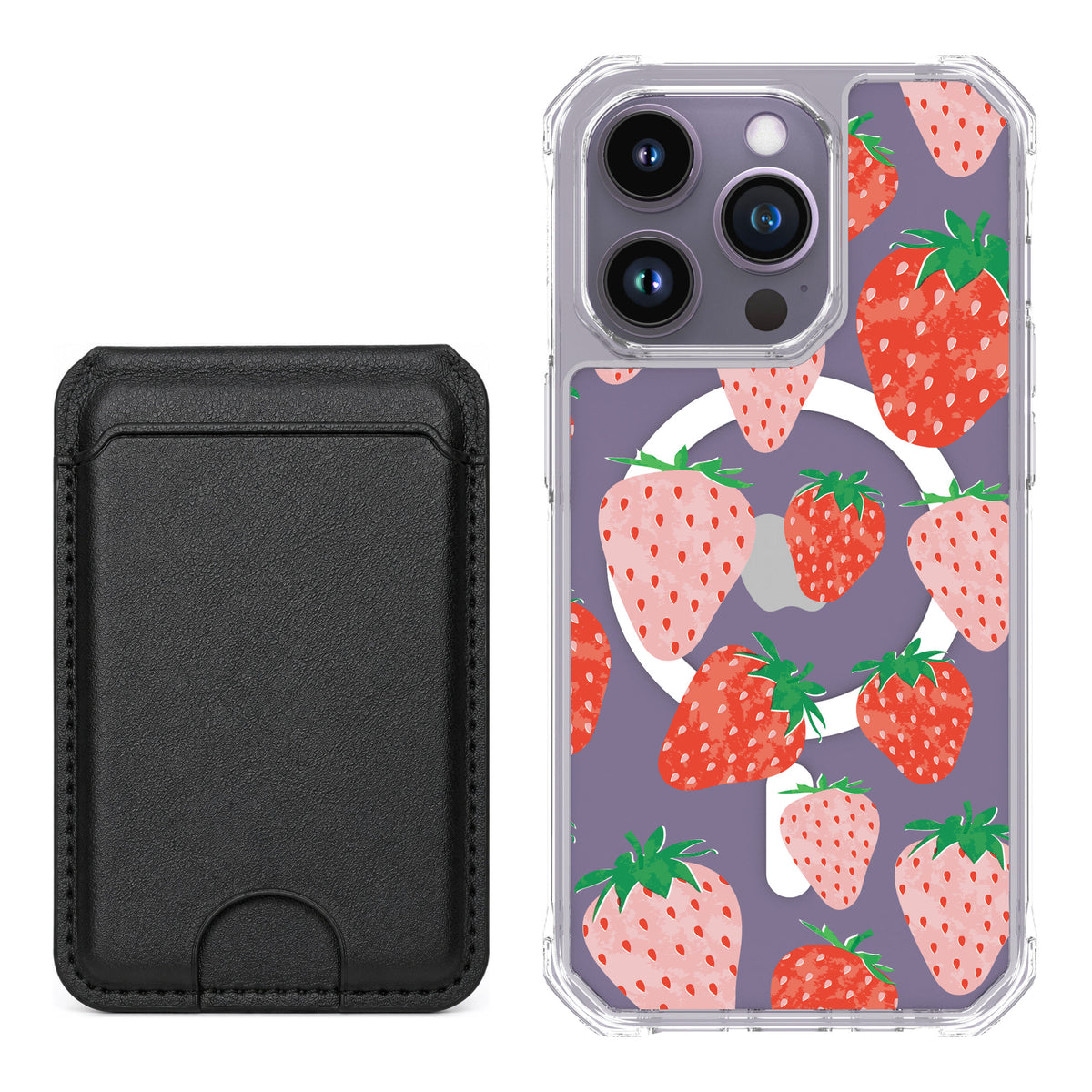Scooch MagCase Strawberry Fields for iPhone 14 Pro — Black MagWallet Bundle