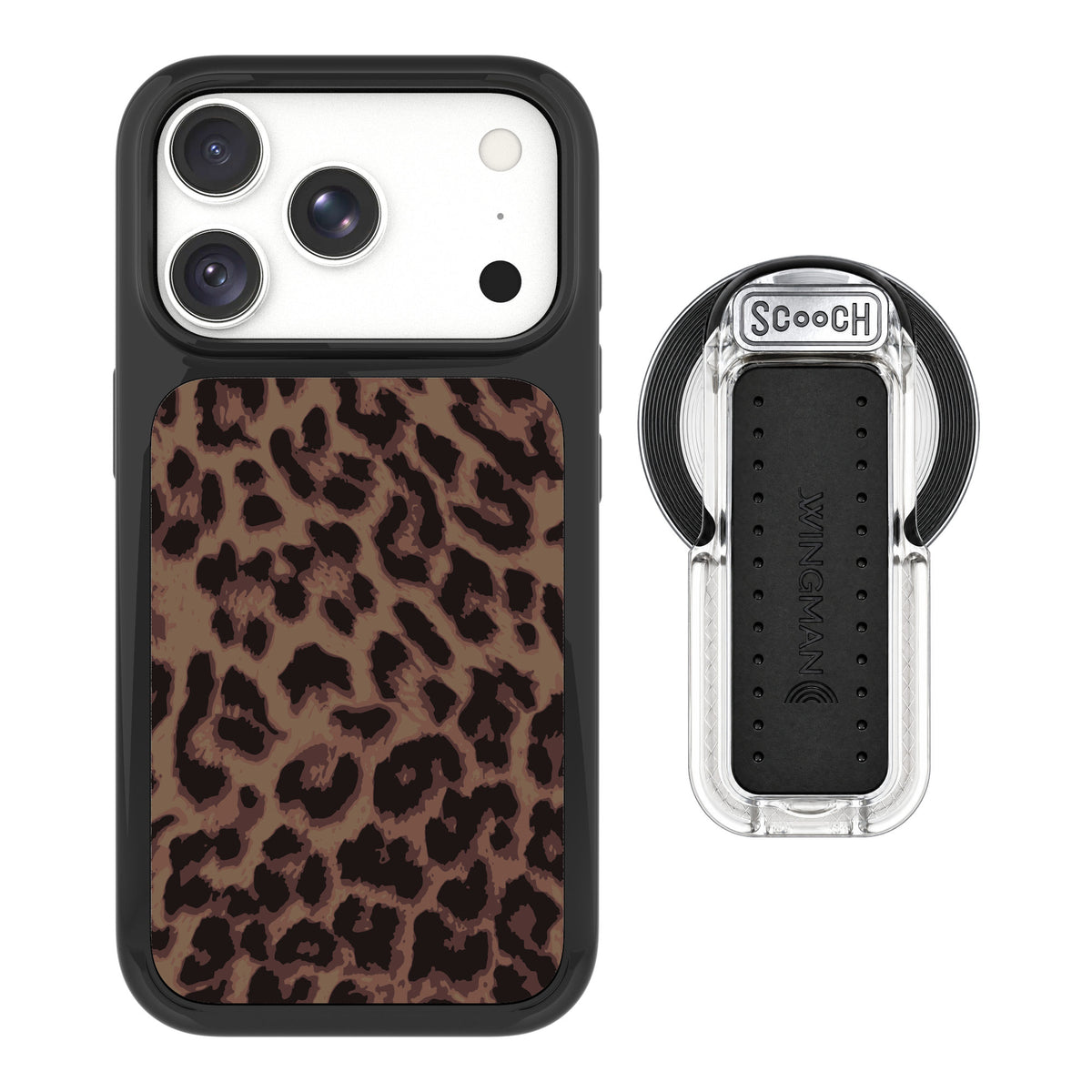 Scooch MagCase Luxe Leopard for iPhone 18 Pro — MagSafe Wingback Bundle - Clear