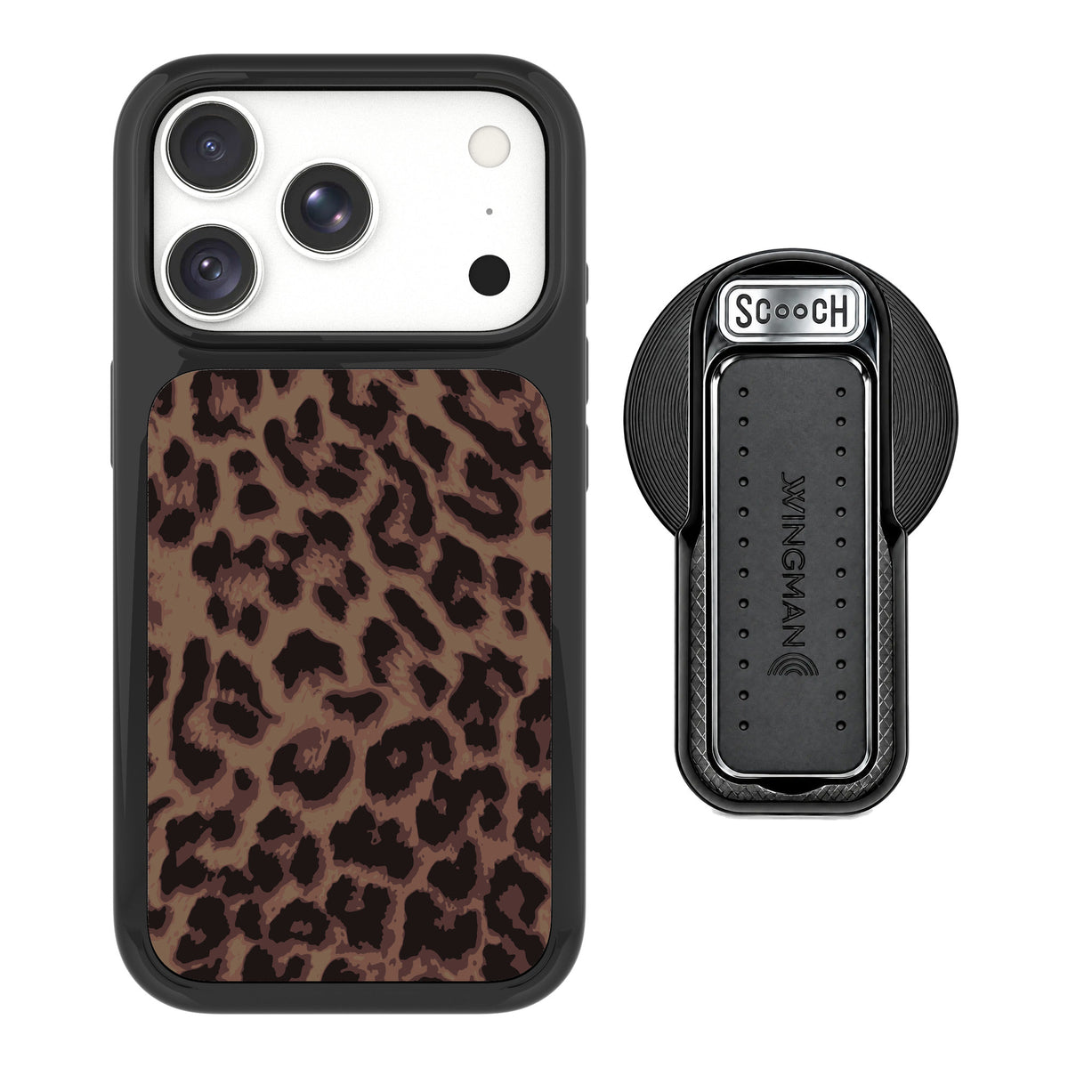 Scooch MagCase Luxe Leopard for iPhone 18 Pro — MagSafe Wingback Bundle - Black