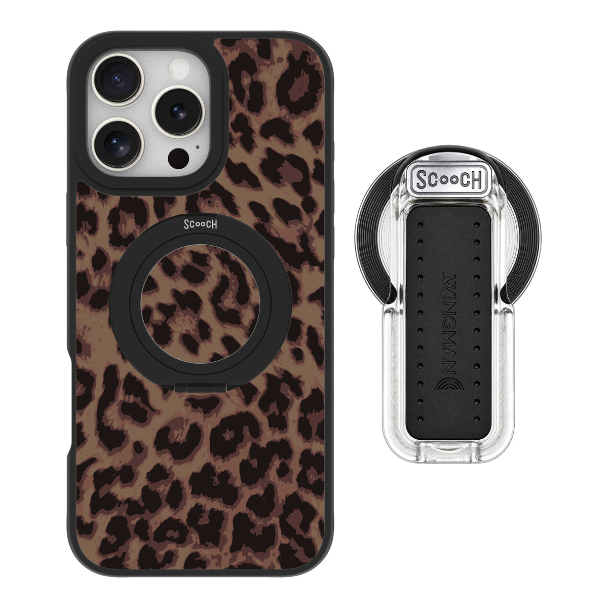 Scooch MagCase Luxe Leopard for iPhone 16 Pro Max — MagSafe Wingback Bundle - Clear