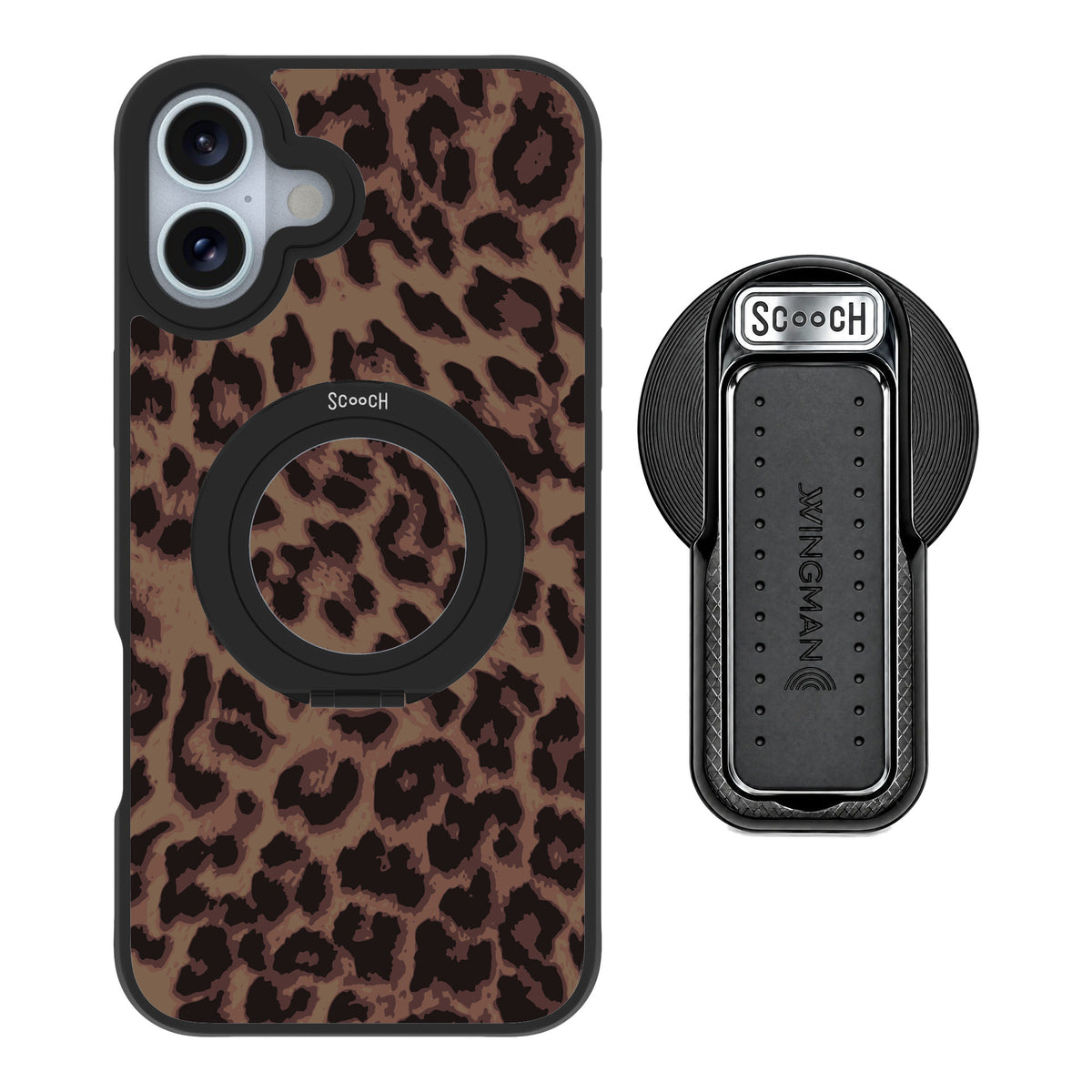 Scooch MagCase Luxe Leopard for iPhone 16 Plus — MagSafe Wingback Bundle - Black