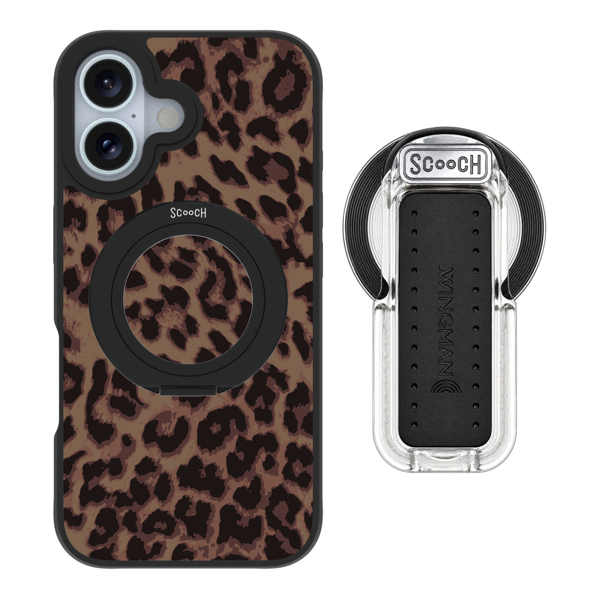 Scooch MagCase Luxe Leopard for iPhone 16 — MagSafe Wingback Bundle - Clear