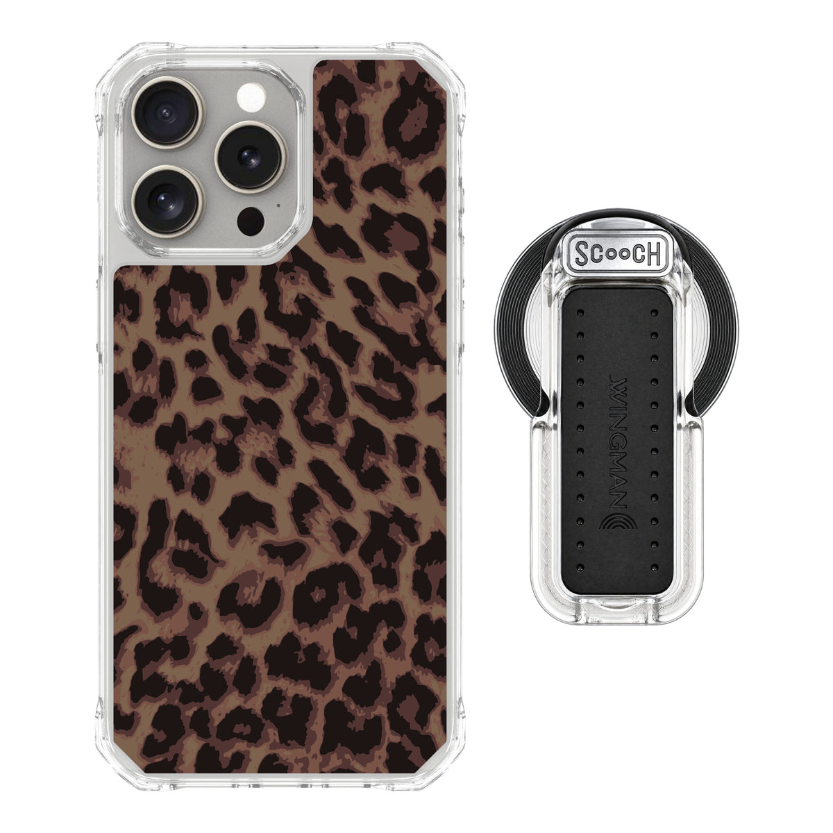 Scooch MagCase Luxe Leopard for iPhone 15 Pro Max — MagSafe Wingback Bundle - Clear