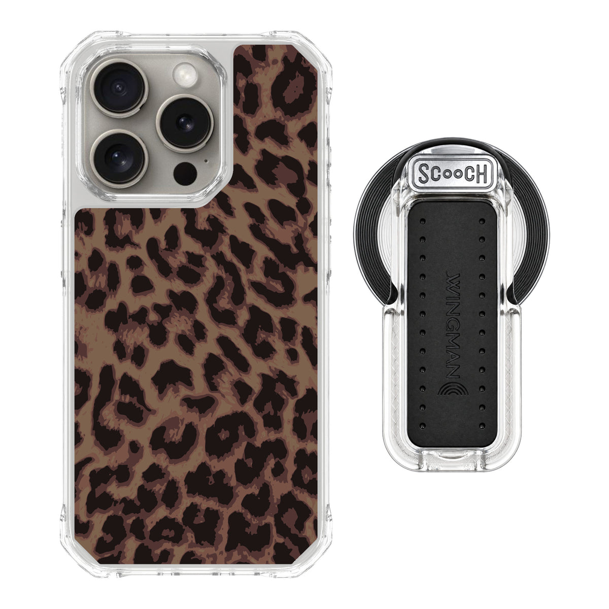 Scooch MagCase Luxe Leopard for iPhone 15 Pro — MagSafe Wingback Bundle - Clear