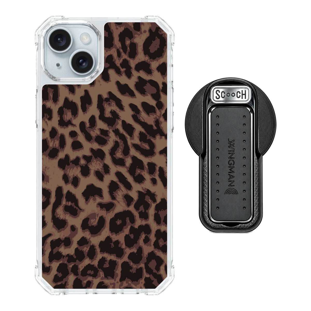 Scooch MagCase Luxe Leopard for iPhone 15 Plus — MagSafe Wingback Bundle - Black