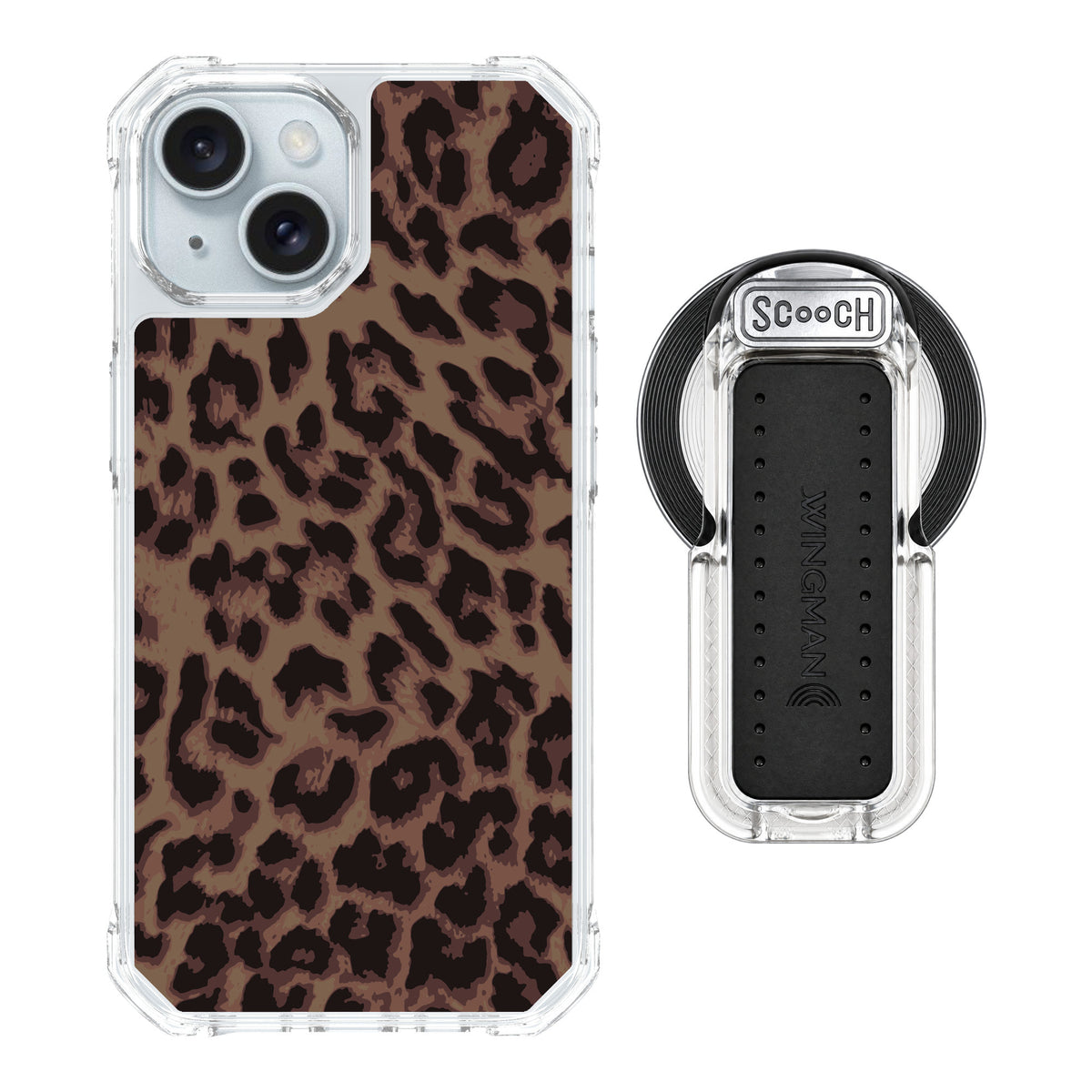 Scooch MagCase Luxe Leopard for iPhone 15 — MagSafe Wingback Bundle - Clear