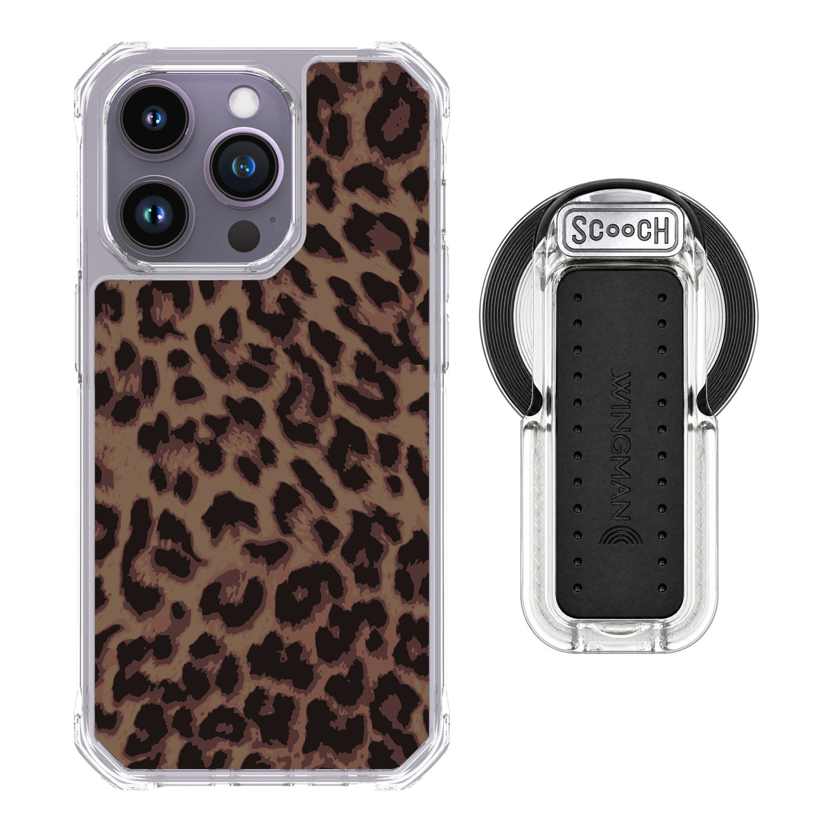 Scooch MagCase Luxe Leopard for iPhone 14 Pro — MagSafe Wingback Bundle - Clear