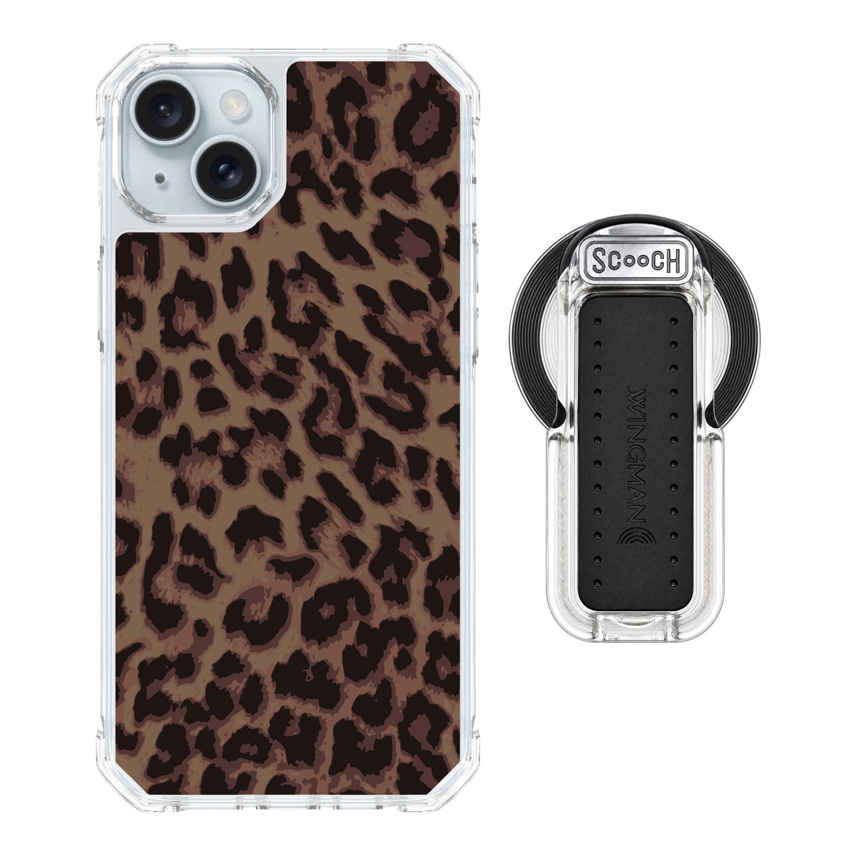 Scooch MagCase Luxe Leopard for iPhone 14 Plus — MagSafe Wingback Bundle - Clear