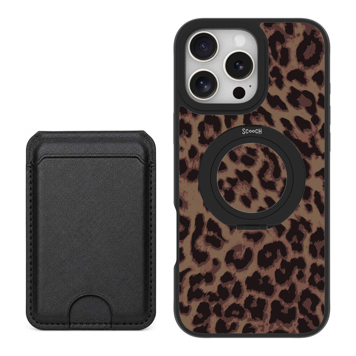 Scooch MagCase Luxe Leopard for iPhone 16 Pro Max — Black MagWallet Bundle