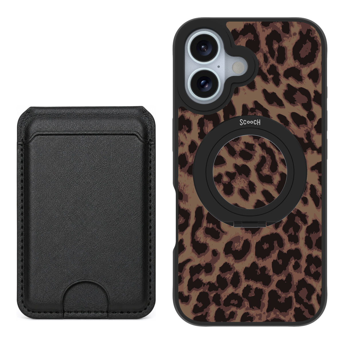 Scooch MagCase Luxe Leopard for iPhone 16 — Black MagWallet Bundle