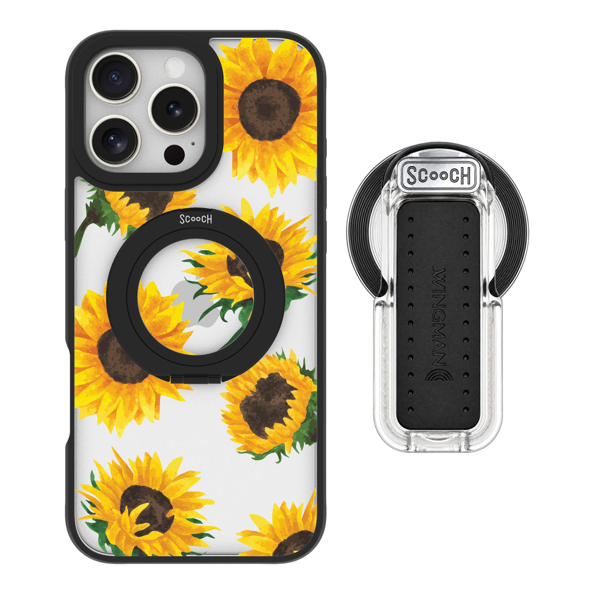 Scooch MagCase Sunflower Frenzy for iPhone 16 Pro Max — MagSafe Wingback Bundle - Clear