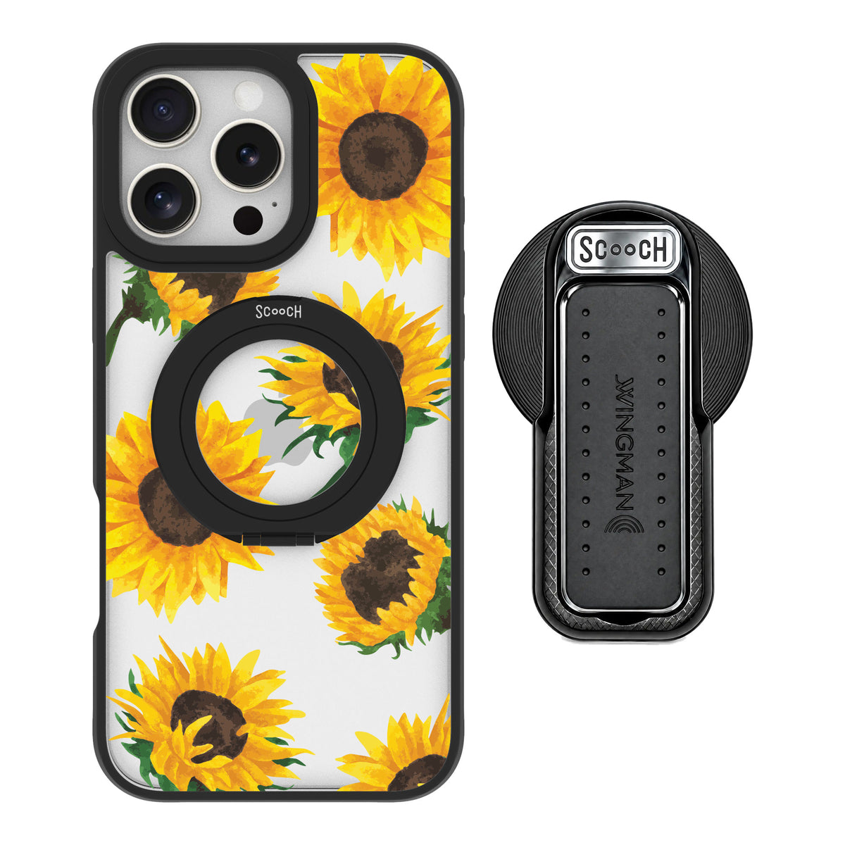 Scooch MagCase Sunflower Frenzy for iPhone 16 Pro Max — MagSafe Wingback Bundle - Black