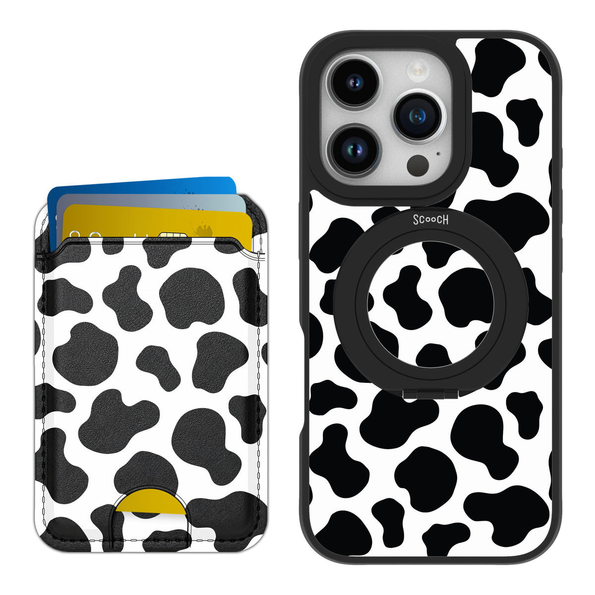 Scooch MagCase Cow Print for iPhone 16 Pro — Matching MagWallet Bundle