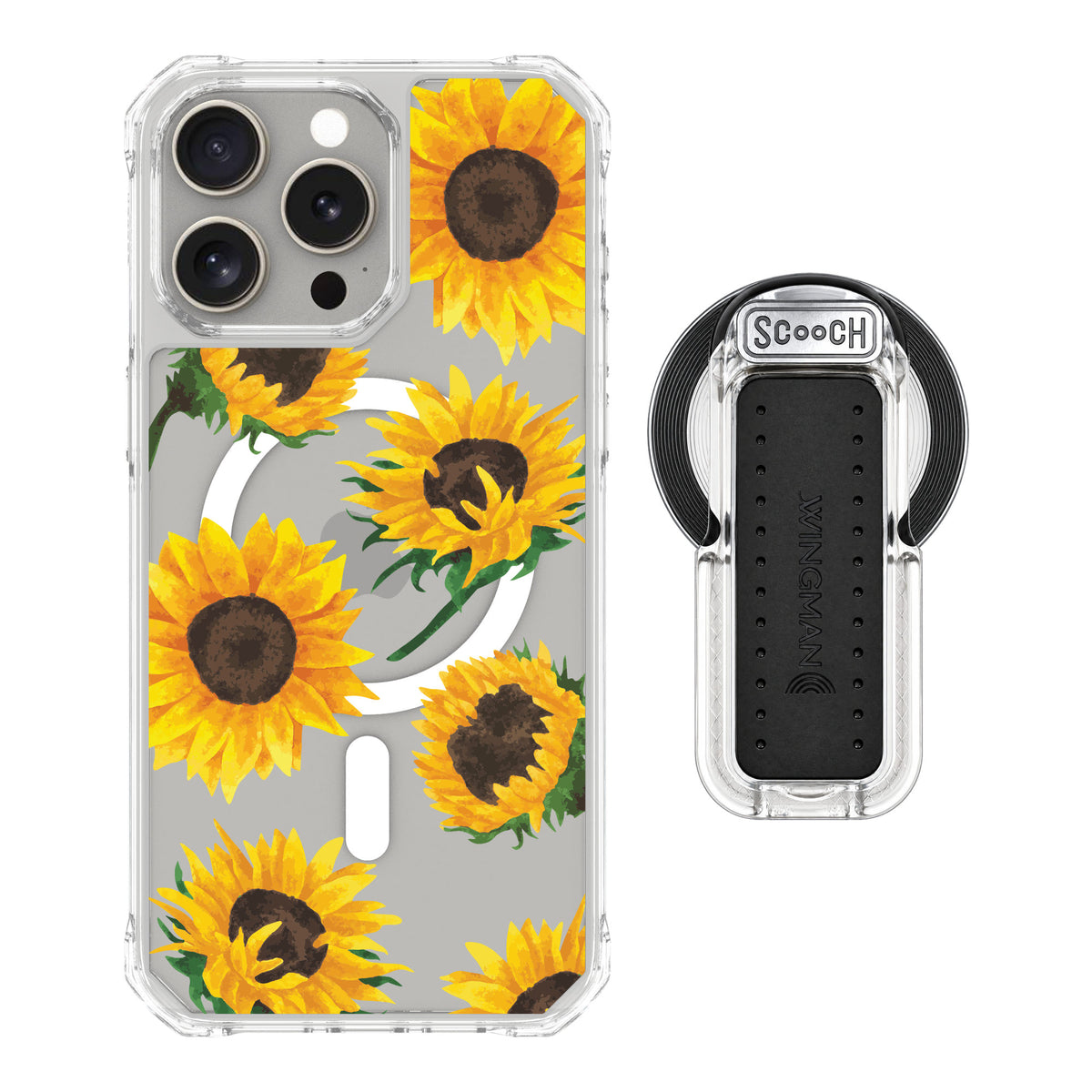 Scooch MagCase Sunflower Frenzy for iPhone 15 Pro Max — MagSafe Wingback Bundle - Clear