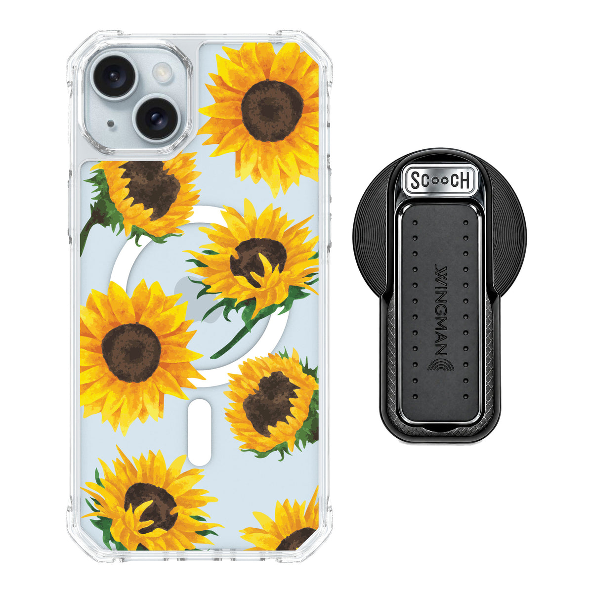 Scooch MagCase Sunflower Frenzy for iPhone 15 Plus — MagSafe Wingback Bundle - Black