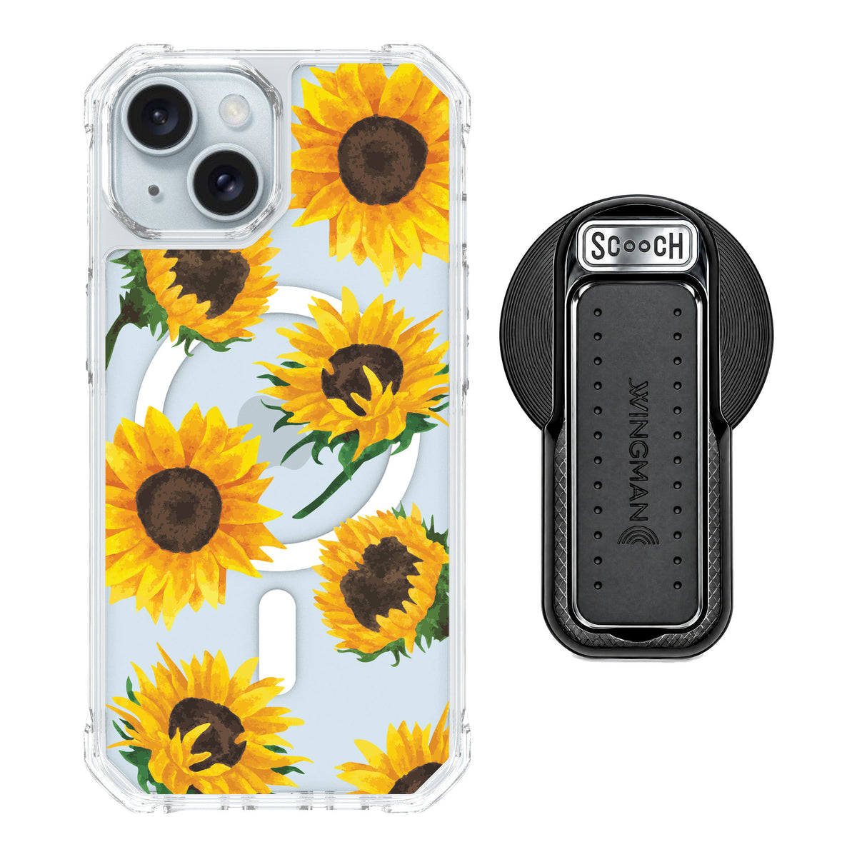 Scooch MagCase Sunflower Frenzy for iPhone 15 — MagSafe Wingback Bundle - Black