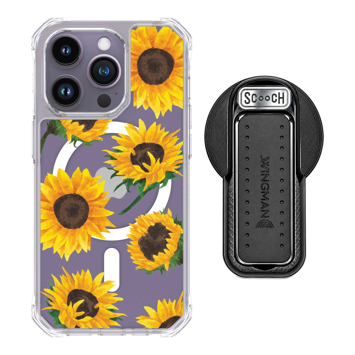 Scooch MagCase Sunflower Frenzy for iPhone 14 Pro — MagSafe Wingback Bundle - Black