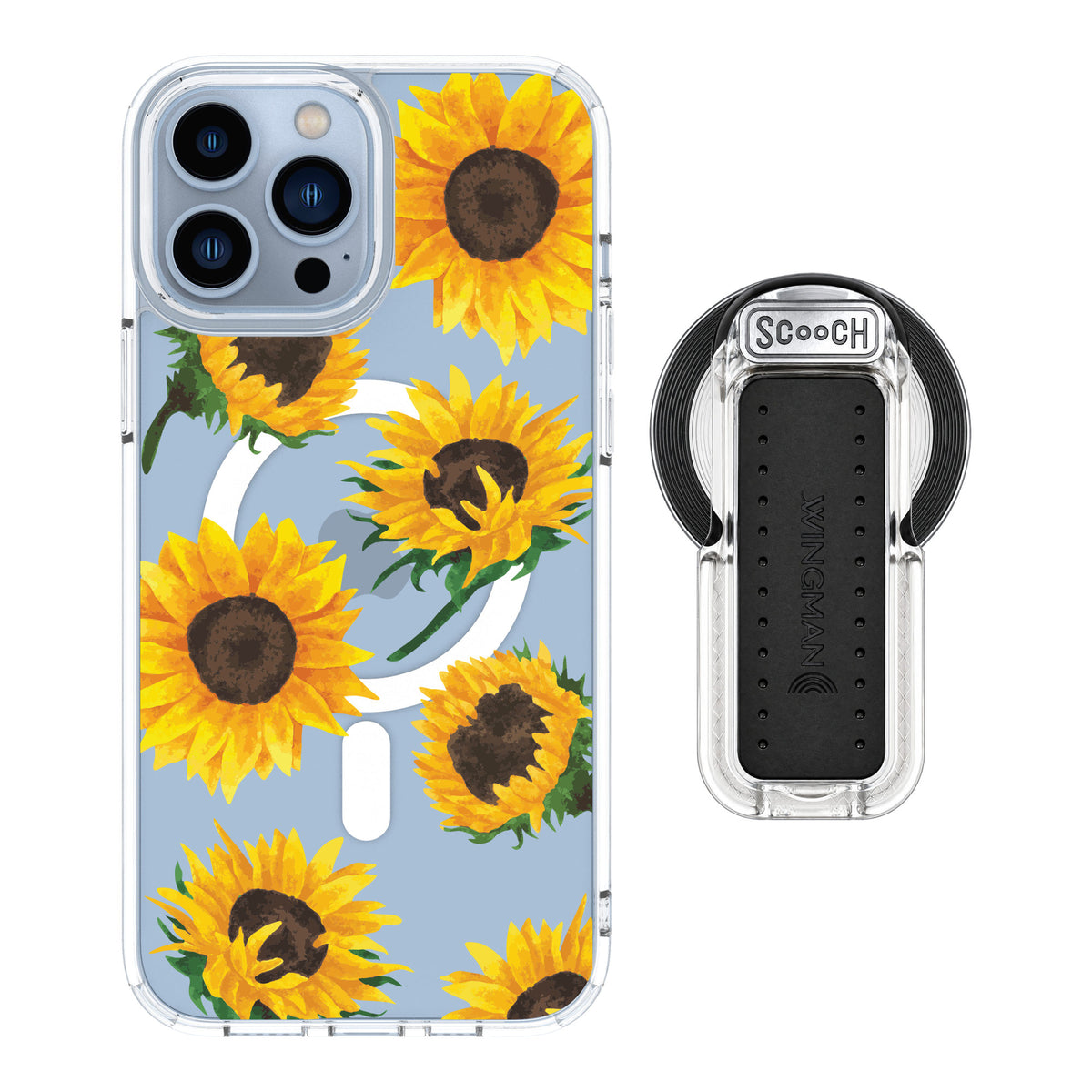 Scooch MagCase Sunflower Frenzy for iPhone 13 Pro Max — MagSafe Wingback Bundle - Clear
