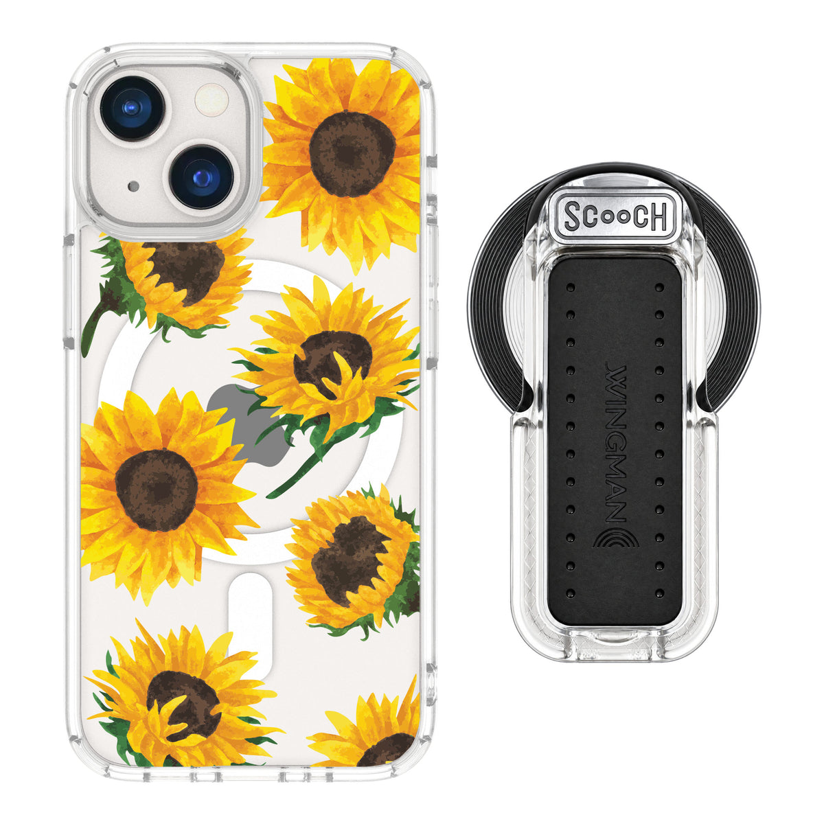 Scooch MagCase Sunflower Frenzy for iPhone 13 mini — MagSafe Wingback Bundle - Clear