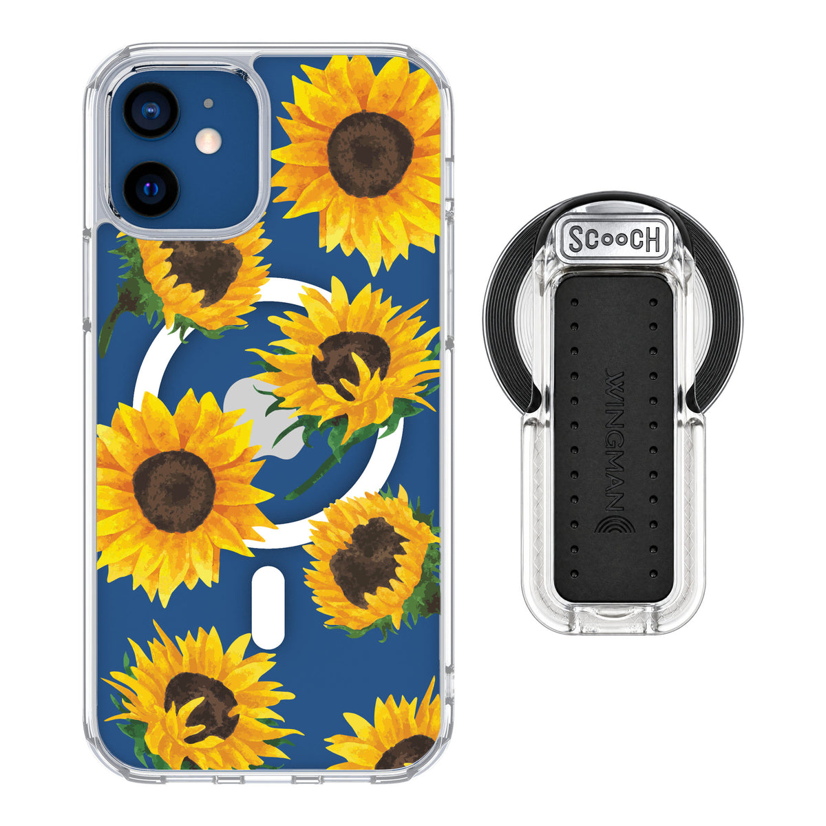 Scooch MagCase Sunflower Frenzy for iPhone 12 — MagSafe Wingback Bundle - Clear